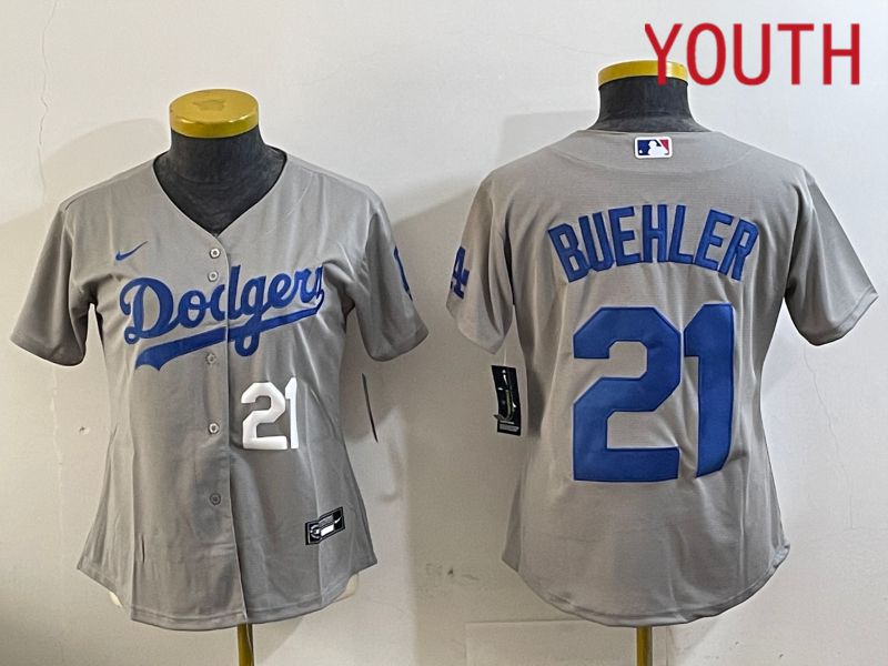 Youth Los Angeles Dodgers #21 Buehler Grey Game 2024 Nike MLB Jersey style 11211